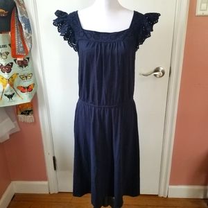 Talbots Women's Navy Square Neck Eyelet Knit Flutter Sleeve  Dress.Large